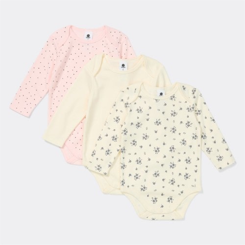 Dymples Baby Organic Cotton Long Sleeve Bodysuit 3 Pack - Baby Pink & Cream - Size 0000