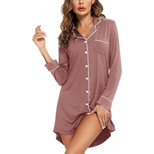 Anjue Pajama Nightgowns for Women Button Down Pajamas Tops Short/Long Sleeve Sleepwear Sleep Shirts Nightdress S-XXL