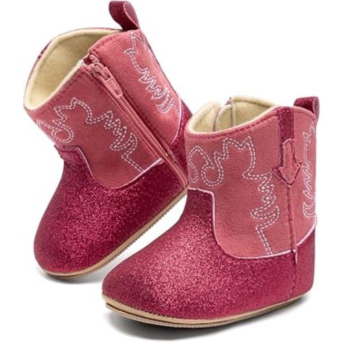 HsdsBebe Baby Boys Girls Western Cowboy Boots Infant Moccasins High Top Booties Toddler Soft Sole Non-Slip First Walker Crib Shoes