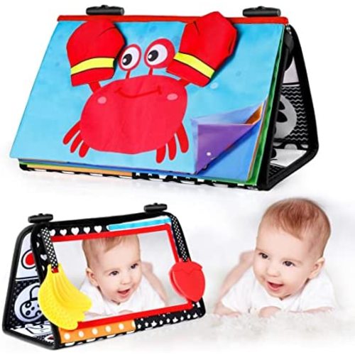 Tummy Time Floor Mirror, High Contrast Black and White Baby Toy Tummy Time Montessori Toys for Babies 0 3 6 9 12 Months,Baby Mirror Tummy Time Sensory Infant Newborn Toys for Newborn Brain Development