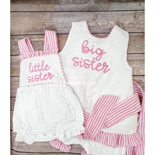 Big Sister little sister set, embroidered big sister seersucker swing set, girls bubble, big sister little sister hospital outfit