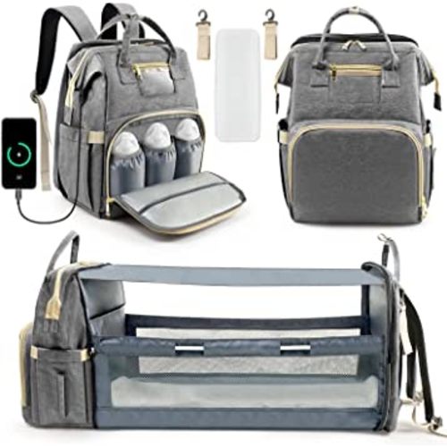 Kompoll Diaper Bag Backpack, Multifunction Waterproof Large Travel Baby Changing Bags Travel Back Pack for Dad/Mom, Baby Stuff Organizer Backpack with Changing Station, Baby Registry Search (Grey)