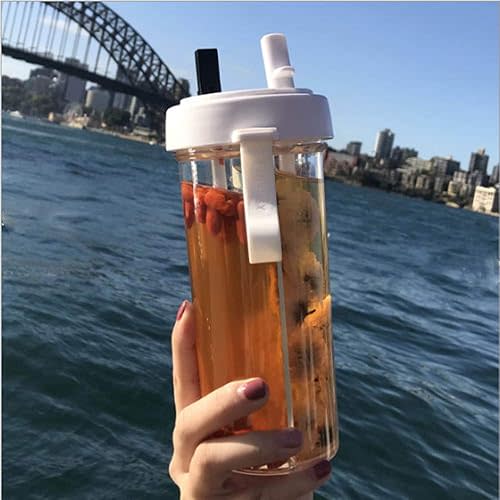 YYDSJFM Creative Water Cup,One Cup of Two Different Drinks Two Straws Couple Outdoor 600ml Drinking Cup for Camping Hiking Backpacking Travel Office