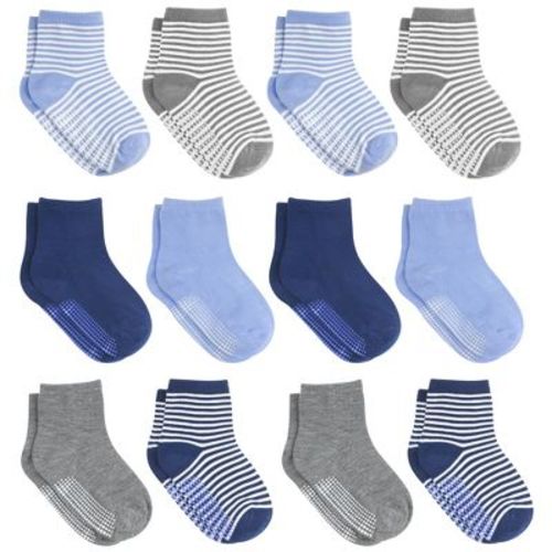 Debra Weitzner Toddler Non-Slip Socks with Grips for Boys & Girls – 12 Pairs 6M-12M Boys Solid+Stripe