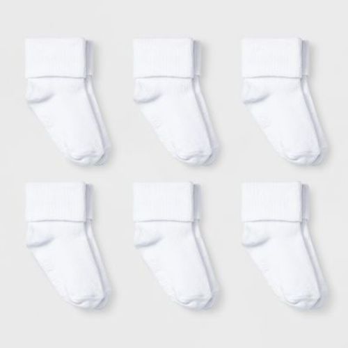 Baby 6pk Turn Cuff Socks - Cat & Jack™ White 6-12M: Low Cut Knit, Solid Pattern, Tumble Dry