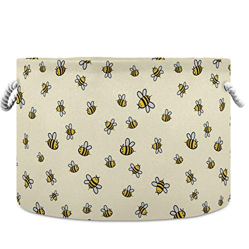 visesunny Cute Bee Pattern Laundry Baskets Fabric Storage Bin Storage Box Collapsible Storage Basket Toy Clothes Shelves Basket for Bathroom,Bedroom,Nursery,Closet,Office