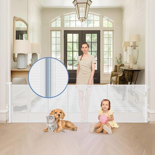 Reinforced 90 Inch Retractable Baby Gate for Doorways Extra Wide Outdoor Retractable Gate for Dog Reinforced Bottom to Prevent Crawling Through Mesh Baby Gate Retractable Dog Gate Extra Long Baby Gate