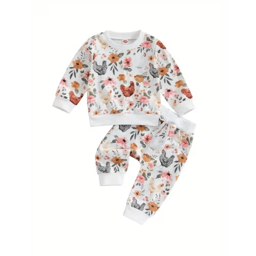 2pcs baby girl outfit set adorable chick print jumpsuit full - Temu