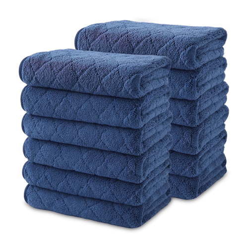 Beartech Bath Towel Set 12 Pack Washcloths Ultra Soft & Less Lint Microfiber Plush Highly Absorbent Quick Dry Face Towel Luxury Towels Set Wash Cloths Fingertip Towels -Navy Blue