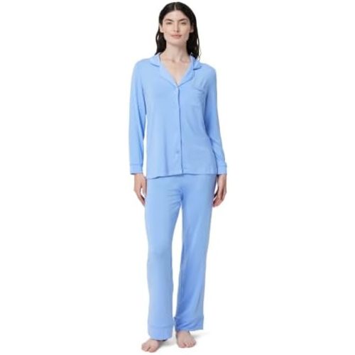 Amazon Essentials x Sofia Grainge Women's Stretch Modal Long-Sleeve Button-Front Top and Full-Length Bottom Pajama Set