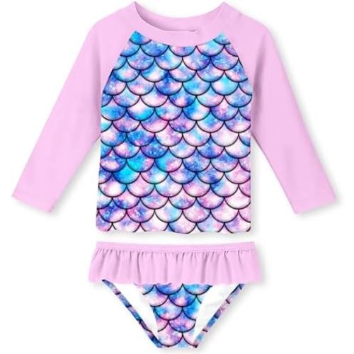 UNIFACO Toddler Girls Swimsuit Rashguard Set Summer Beach Breathable Tankini with UPF 50+ Sun Protection 2-8T