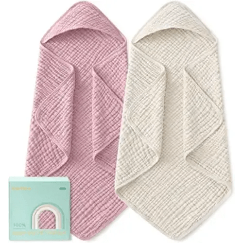 Yoofoss Hooded Baby Bath Towels 2 Pack 100% Muslin Organic Cotton with Hood