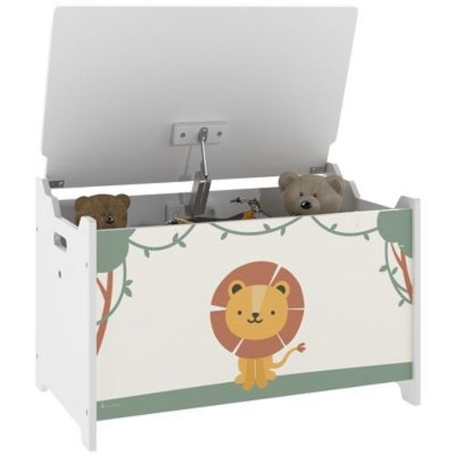 Qaba Toy Box, Toy Chest with Lid, Safety Hinges and Groove Handles, Storage Organizer for Kids, Living Room, Playroom