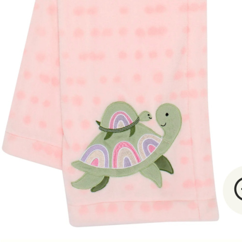 Sea Dreams Cozy Pink Fleece Turtle Applique Baby Blanket