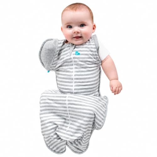 Love to Dream 2-in-1 Transition Bag, M 6–8.5kg, Grey, 1.0 Tog | Unzip And Remove The Wings To Turn It Into A Sleep Bag, Arms In or Out, For 20–24°C Room, Machine Washable Cotton, Double Zip