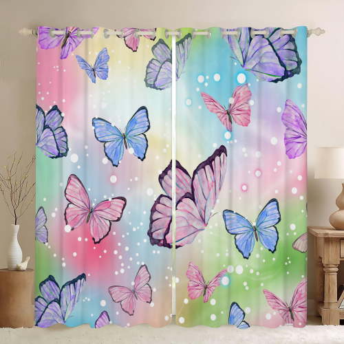 Psoiuetr Butterfly Blackout Curtains Teens Girls Kids Bedroom Living Room Decor Darkening Window Treatments Drapes Grommet Pink Blue Green Tie Dye 2 Panel 52" W x 63" L