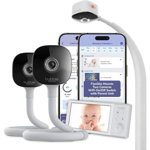 HUBBLE CONNECTED GoBaby AI Pro Twin - 2 Baby Monitor Cameras & Parent Unit w/ Covered Face & Rollover Alert, True Cry Detection, Sleep Trainer & More