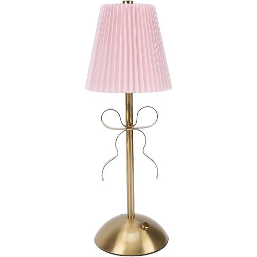 Hyuduo Bow Table Lamp, Cute LED Desk Lamp with Romantic Bow Decor and Rechargeable 1200mAh Battery, with Fabric Shade and Sturdy Iron Frame, for Bedroom Living Room Guesthouse (Pink)