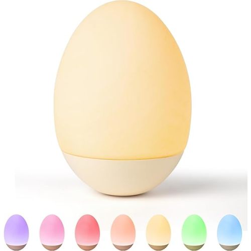 Egg Night Light for Nursery: Baby Night Lights Tap Lamp Stepless Dimming with Warm White and 7 RGB Colors Rechargeable Portable for Infant and Kids Bedroom Breastfeeding Sleep Aid