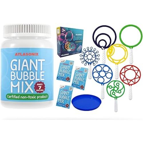 Ultimate Bubble Blast Kit – 11-Piece Giant Bubble Wand Set & Powder Mix | Makes 7 Gallons of Solution | Outdoor Bubble Fun for Kids | Summer Party Activity | Non-Toxic, Long-Lasting
