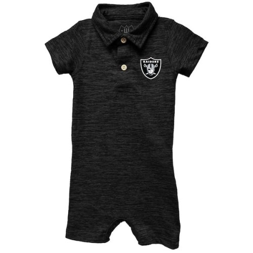 Infant Wes & Willy Black Las Vegas Raiders Short Leg Cloudy Yarn Polo Bodysuit