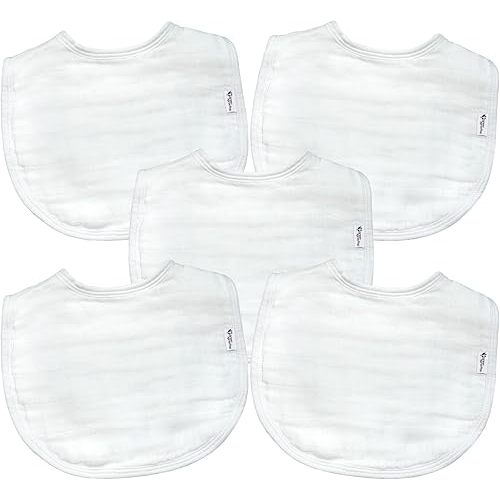 green sprouts Muslin Bibs Made from Organic Cotton| 4 Absorbent Layers Protect from sniffles, Drips, & drools | 100% Organic Cotton Muslin, Adjustable snap Closure, Machine Washable,5 Count