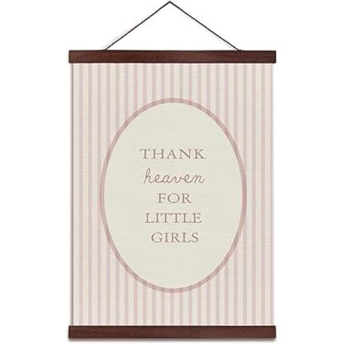 YZSLA Girls Room Wall Art Decor,Thank Heaven for Little Girls, Vintage Nursery Baby Girls Room,Pink Stripe Wall Art Hanging Toddler Playroom Bedroom Dorm Decor,12x16 inch