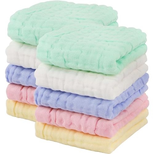 AIDEA Baby Washcloths and Burp Cloths, Absorbent Cotton Muslin Baby Towels, Large Soft Breathable Newborn Essentials for Boys and Girls, Newborn Essentials, 10 Pack, 10"x10"