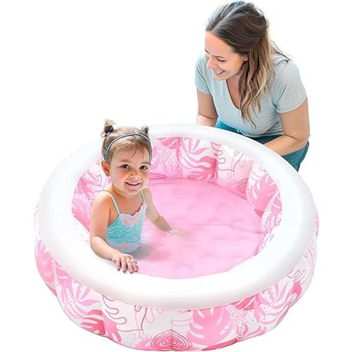 SLOOSH Inflatable Kiddie Pool for Kids, 36"x11" Swimming Pool with Soft Pad Floor for Kid & Toddler, Round Blow Up Baby Ball Play Pit Pools for Swim Party, Portable Indoor & Outdoor Water Toys (Pink)