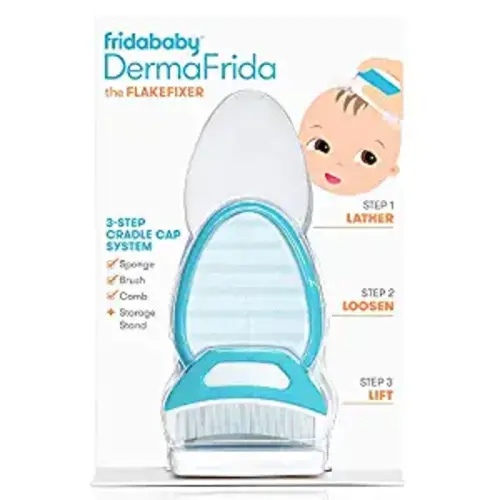 The 3-Step Cradle Cap System by Fridababy | DermaFrida The FlakeFixer | Sponge, Brush, Comb and Storage Stand for Babies with Cradle Cap - 3-Step Flake Fixer System