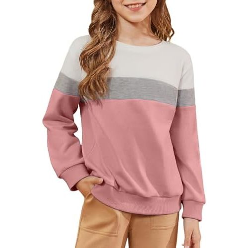 blibean Girls 2025 Long Sleeve Sweatshirt Tween Fall Patchwork Shirts Tops Size 6-15 Years