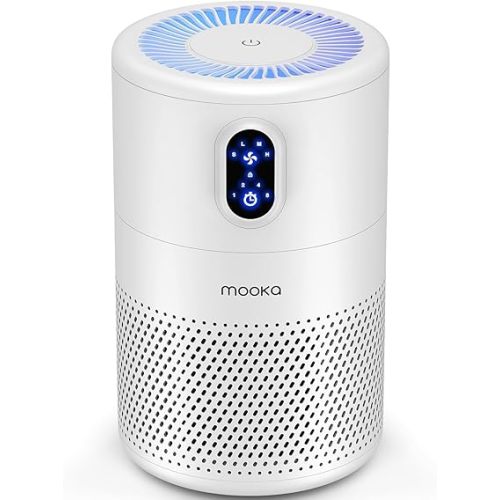 MOOKA Air Purifiers for Home Large Room up to 1076ft², H13 True HEPA Air Filter Cleaner, Odor Eliminator, Remove Smoke Dust Pollen Pet Dander, Night Light, B-D02L White