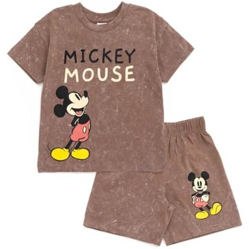 Disney Mickey Mouse Vintage Wash T-Shirt and Shorts Outfit Set Toddler to Big Kid Sizes (2T - 10-12)