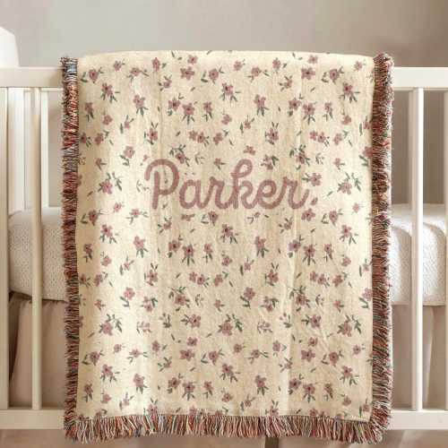 Personalized Blanket, Decorative Name Custom Floral Pattern, Baby Girl Swaddle Blanket, Pink Etoile Coquette Nursery Decor, Baby Shower Gift