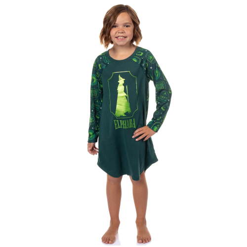Wicked Girls' Pajama Nightgown Elphaba Destined To Fly Raglan Gown For Kids