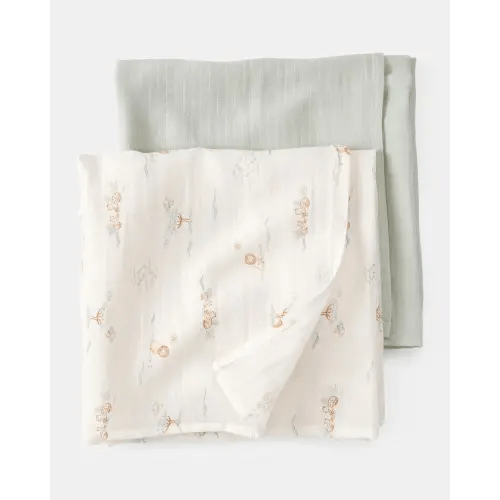 2-Pack Lion Print Muslin Swaddle Blankets - Green | Carter's