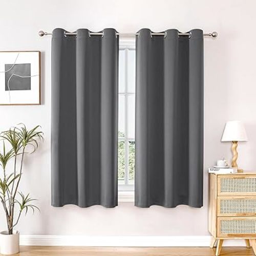 ChrisDowa Blackout Curtains 63 inches Long for Bedroom - 2 Panels Set Grommet Thermal Insulated Room Darkening Curtains for Living Room (Grey, 42 x 63 Inch)