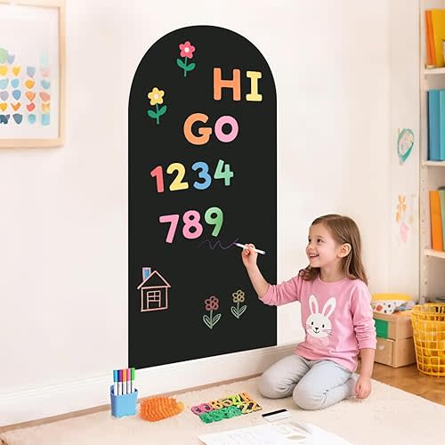Magnetic Wall Decal for Kids 39.3x17.5 Inches Black Magnetic Wall Decal Arch Chalkboard with Multiple Accessories for Home Playroom and Classroom