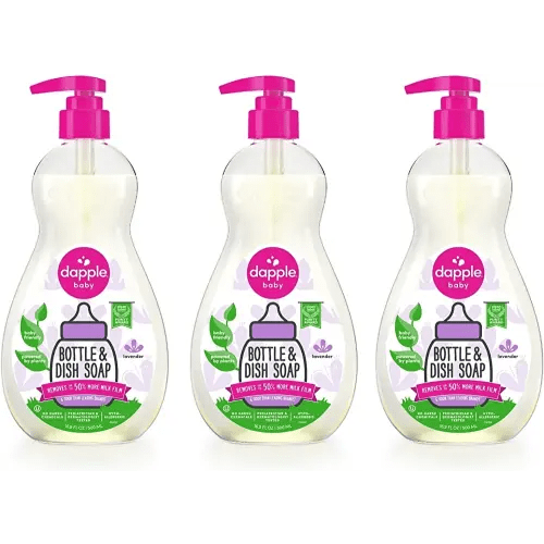 Dapple Baby Bottle Soap, Hypoallergenic Dish Soap for Baby Bottles, Powered by Plants, Lavender, 16.9 Fl Oz (Pack of 3)