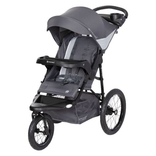 Baby Trend Expedition Zero Flat Stroller Jogger with LED Safety Lights - Dash Gray: Rubber Tires, 5-Point Harness, 50 lbs Capacity