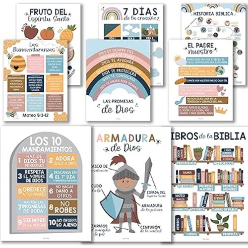 Hadley Designs Spanish Classroom Decorations - Spanish Classroom Must Haves, Books Of The Bible Poster, Bible Posters For Kids, Cuadros Cristianos En Español, Boho Textos Biblicos Español Para Pared