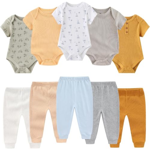 BIGBIGKISS Baby Bodysuit and Pant Set 10Pcs Baby Boy Girl Clothes Outfits