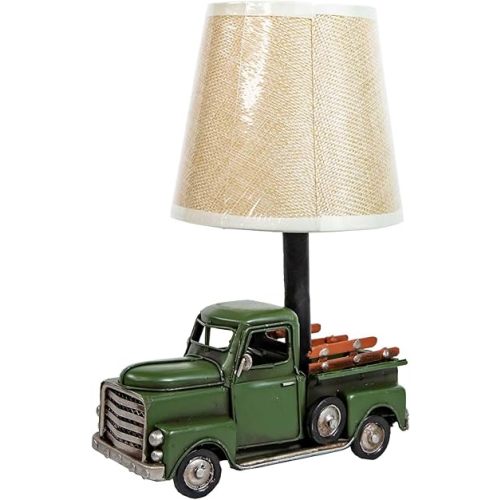 Berfutall-Decorative Rustic Red Vintage Truck USB Table Lamp，Night Light with Burlap Shade, 6.7 x 4.7 x 6.7 inches (D-Green)