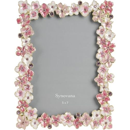 Pink Flower Picture Frame 5x7 Blossom Photo Frame for Tabletop Display, Decorative Flower Design Home Decor