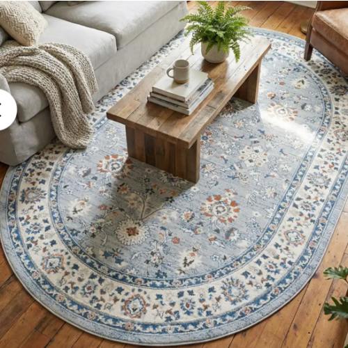 Aqua Blue 6' 1 x 9' Charlotte Oval Rug | Rugs.com