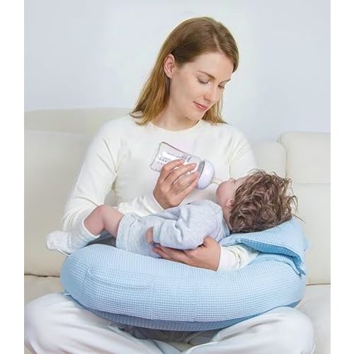 5-in-1 Multifunctional Nursing Pillow with Arm Pillow - Ergonomic Wider Breastfeeding Cushion for Mom & Baby - Anti-Slip Fabric - Adjustable Waist Strap - Removable Cotton Cover