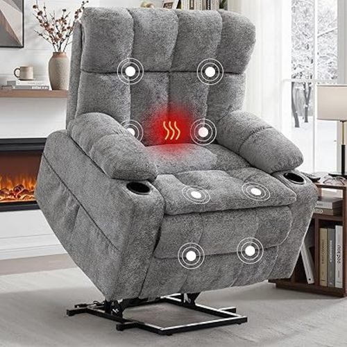 Oversized Dual Motor Power Lift Recliner for Elderly with Adjustable Headrest, Extra Wide Recliner Chairs with Massage and Heat, Electric Lift Chair with Storebox Cupholder, USB Ports, Type C