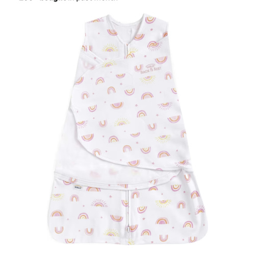 HALO 100% Cotton Sleepsack Swaddle, 3-Way Adjustable Wearable Blanket, TOG 1.5, Sunshine Rainbows, Newborn, 0-3 Months