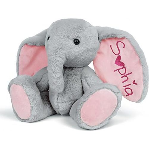 Personalized Elephant Stuffed Animal with Embroidered Name, Custom Baby Plush Toy, Soft Cuddle Elephant for Newborn Boys Girls Toddlers, Keepsake Birthday & Christmas (Grey)