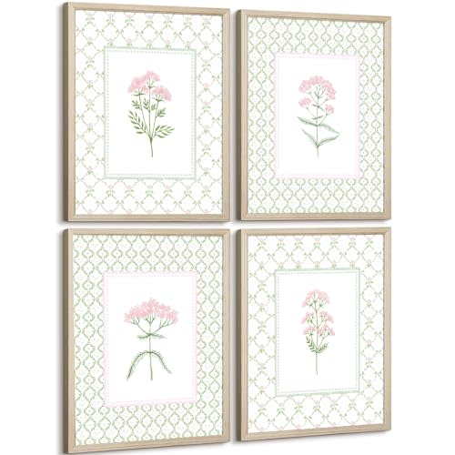 Nursery Girl Floral Wall Art Wildflower Baby Room Canvas Wall Decor Pink Green Flower Prints Poster Watercolor Pastel Botanical Picture Painting Nursery Artwork for Girls Bedroom 8x10x4 Inch Framed